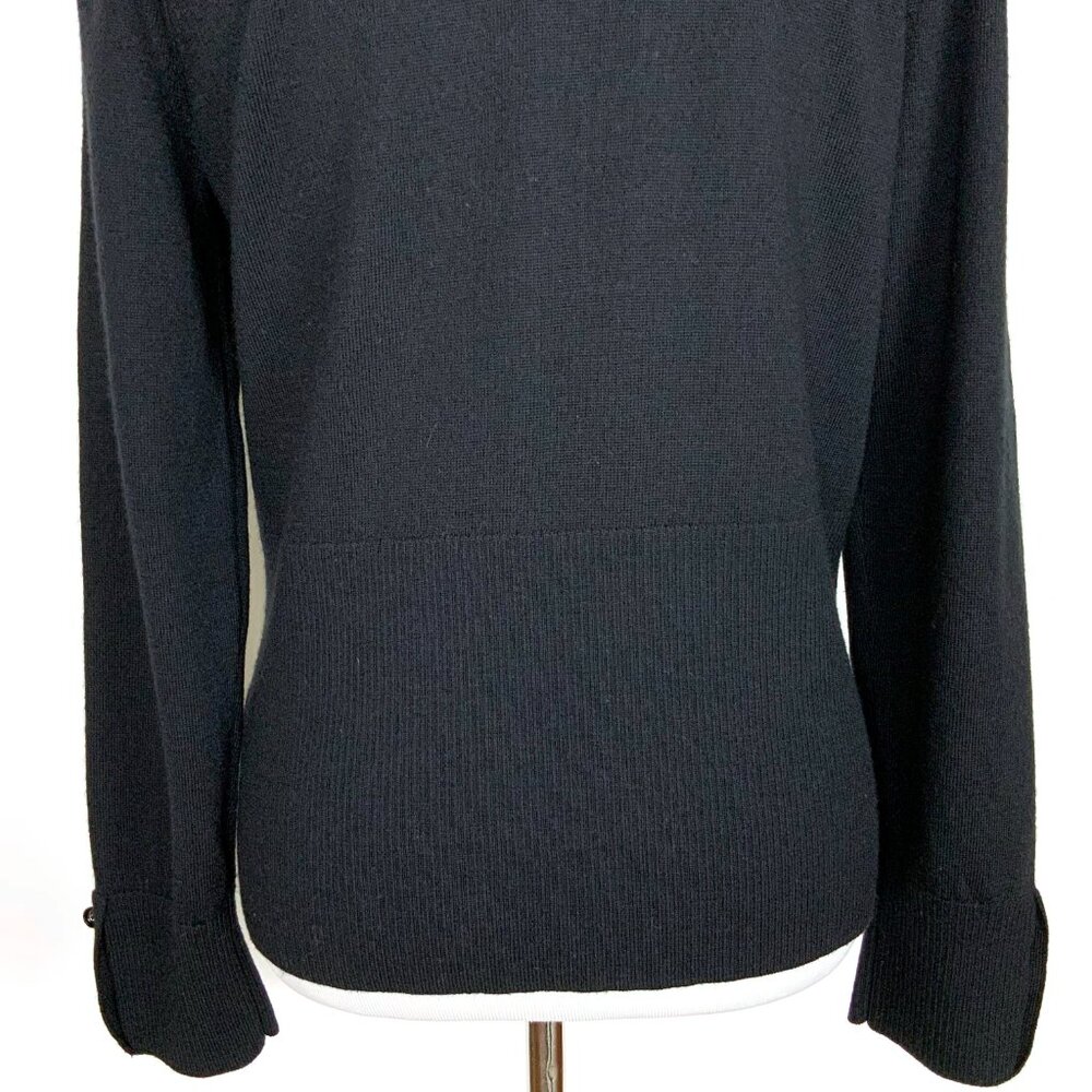 J. Mclaughlin Wool Button Up Rabbit Fur Collar Cardigan Sweater Black Size L - Picture 9 of 16